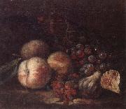Still life of peaches,figs and grapes